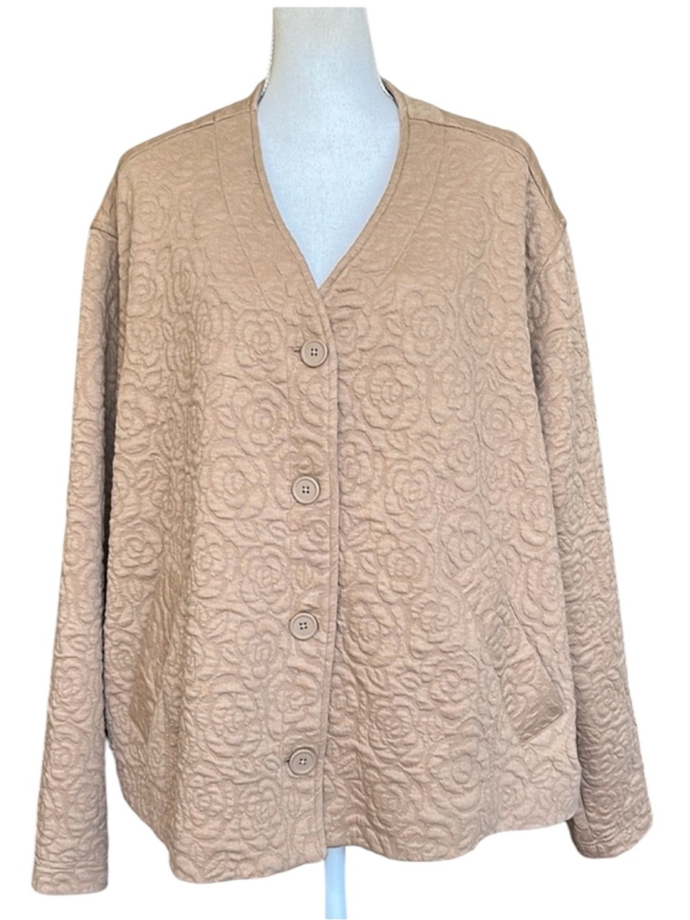 Isaac Mizrahi Live! Tan Quilted Women's Jacket Plus SIze 2X